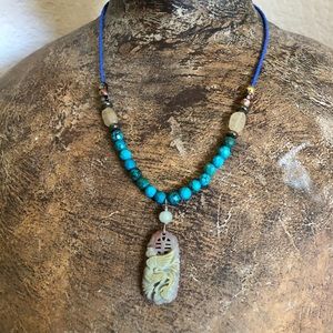 Natural Turquoise Necklace With Carved Phoenix